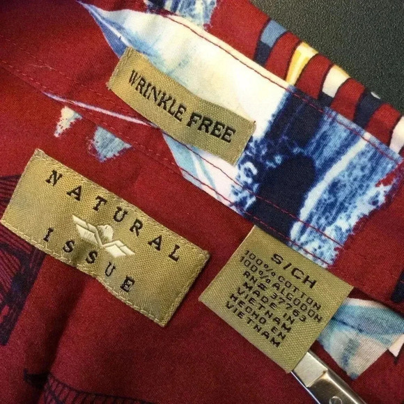 Vintage Natural Issue Mens Red Nautical Wrinkle Free Oxford Dress Shirt Small - Picture 4 of 10